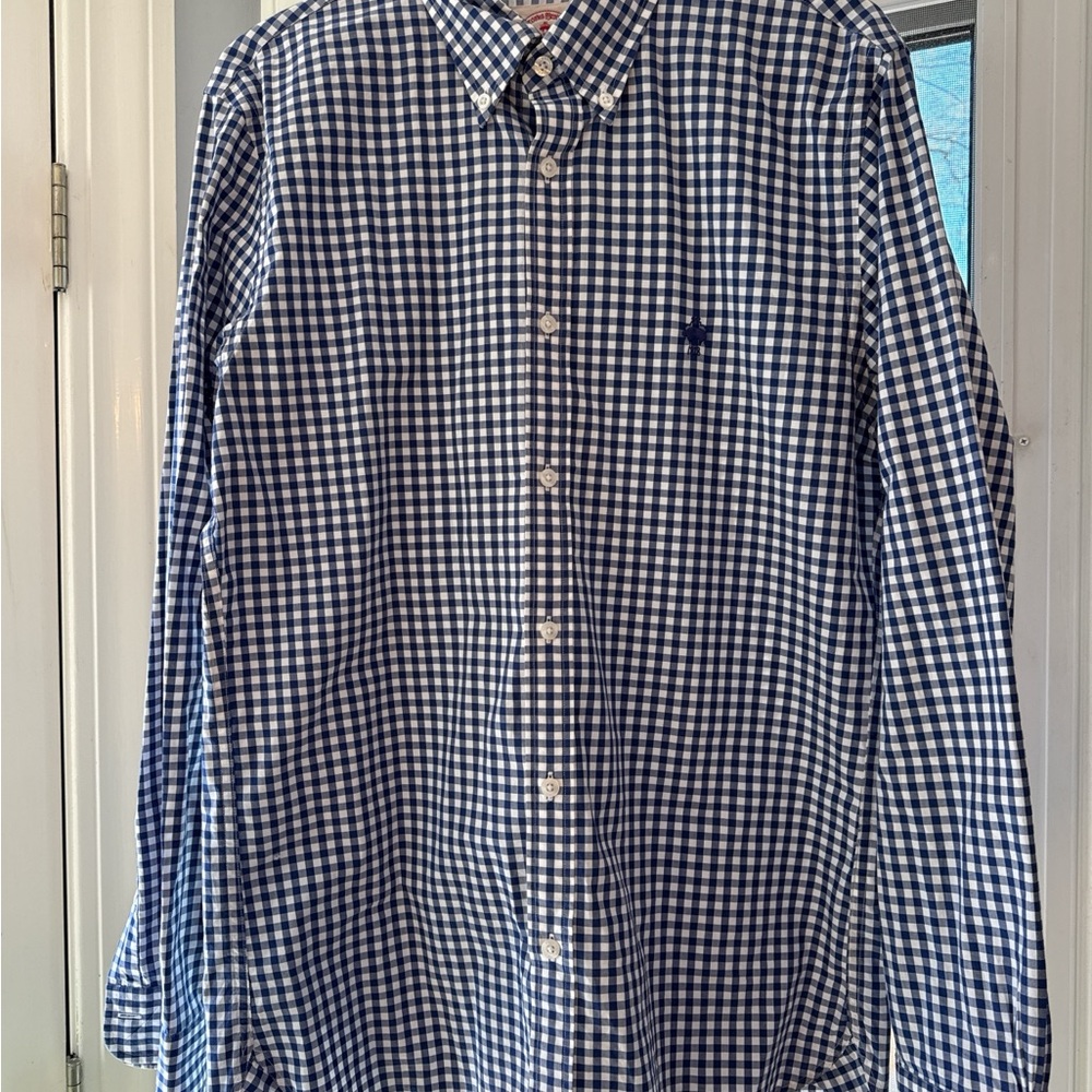 Brooks Brothers Blue Casual Button Down Shirt with Classic Checkered Design